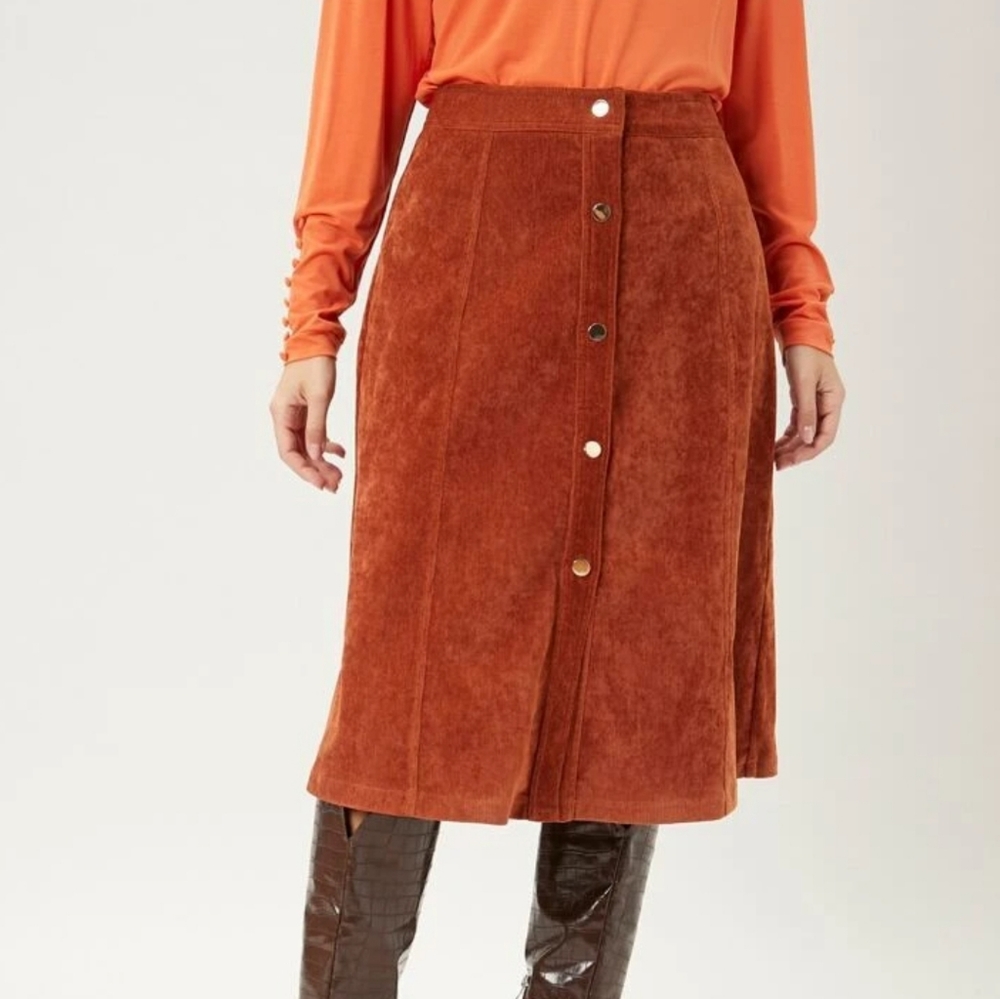 Corduroy Midi Skirt in Rust